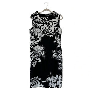 Rickie Freeman for Teri Jon Black White Cowl Neck Floral Above the Knee Dress 12